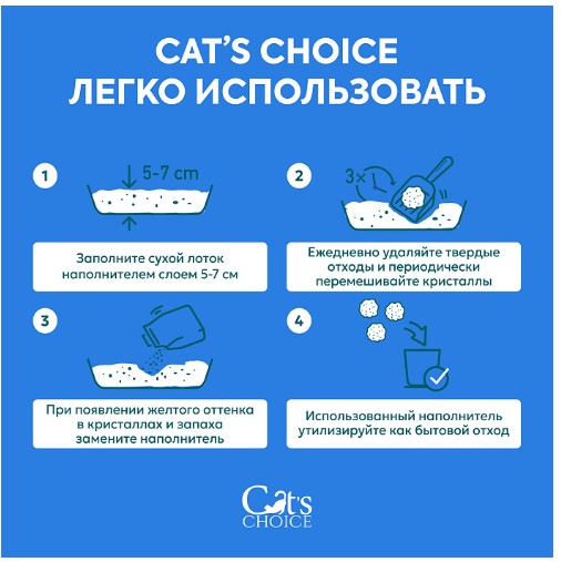 Наполнитель силикагелевый впитывающий Cat's choice с синими гранулами