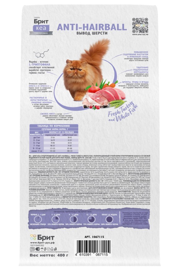 Сухой корм для кошек Brit Care Cat Anti-Hairball (рыба, индейка)