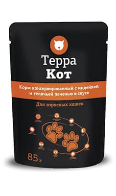 Пресервы  для взрослых кошек Терра Кот с индейкой и телячьей печенью