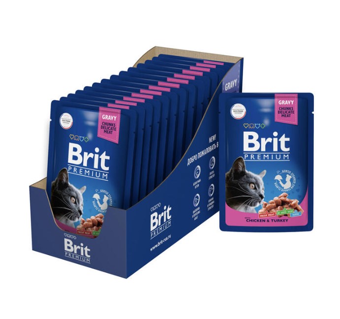 Влажный корм для кошек Brit Premium (цыпленок и индейка)