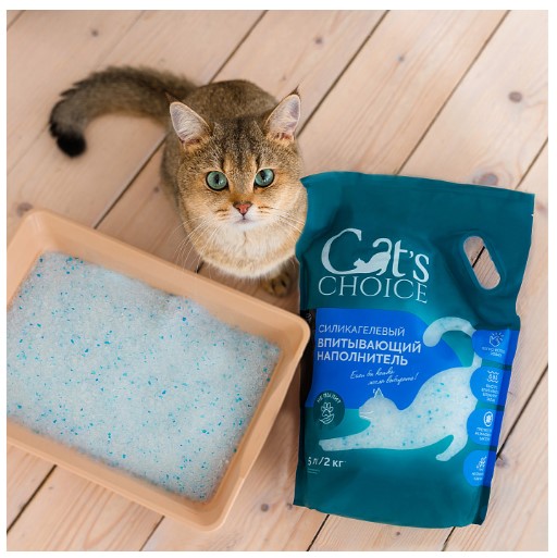 Наполнитель силикагелевый впитывающий Cat's choice с синими гранулами