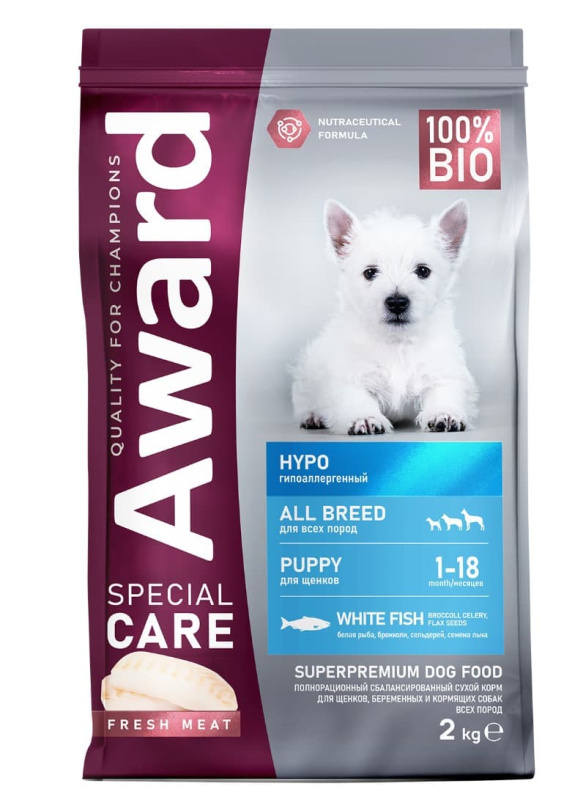 Каталог Сухой корм для щенков Award Special Care Hypo Puppy (белая рыба) для собак