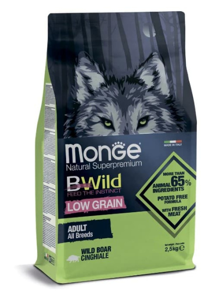 Каталог Сухой корм для собак Monge Dog BWild LG Adult All Breeds (дикий кабан) для собак
