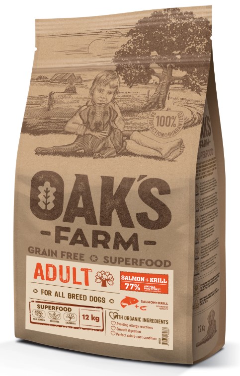 Сухой корм для собак OAK'S FARM Grain Free Adult All Breed Dogs (лосось, криль)