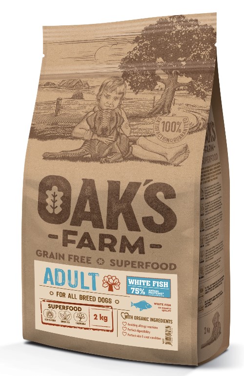 Каталог Сухой корм для собак OAK'S FARM Grain Free Adult All Breed Dogs (белая рыба) для собак
