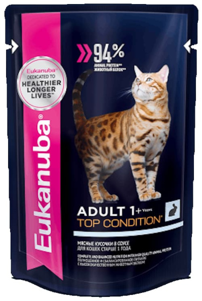 Влажный рацион для кошек Eukanuba Cat Adult Top Condition (кролик в соусе)