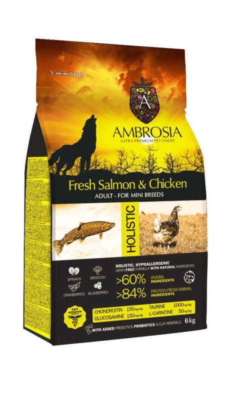 Сухой корм для собак Мини пород Ambrosia Grain Free Dog Adult Mini (лосось, курица)