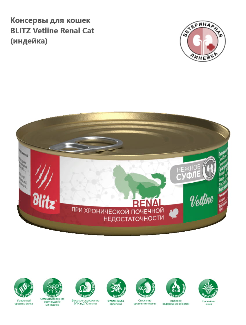 Консервы для кошек BLITZ Cat Vetline Renal (индейка)