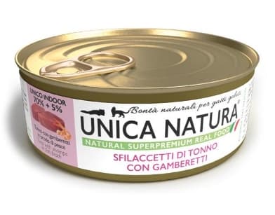Консервы для кошек Unica Natura UNICO INDOOR Филе тунца с креветками