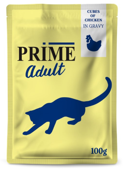 Влажный корм для кошек PRIME Adult Cat кусочки в бульоне (курица)