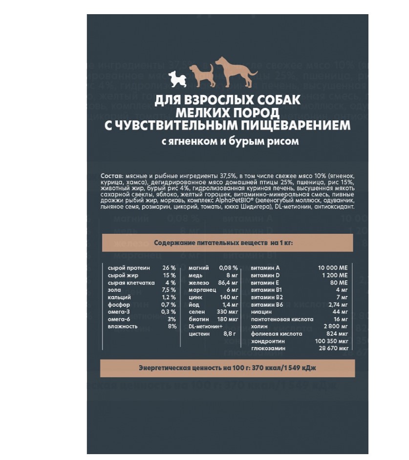 Сухой корм для собак мелких пород AlphaPet WOW Adult Dog Small (ягненок, бурый рис)