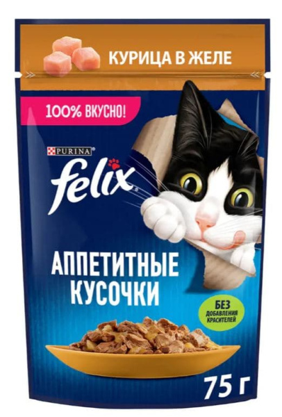 Влажный корм для кошек Felix Аппетитные кусочки (курица в желе)