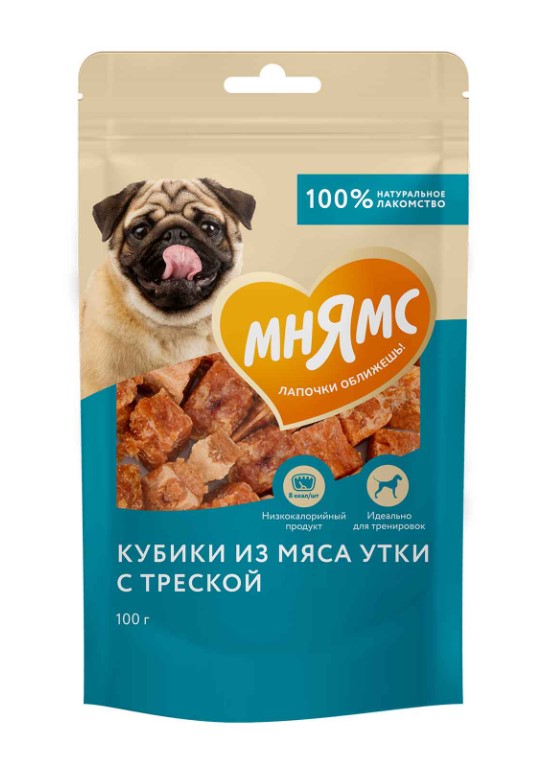 Лакомство Мнямс для собак кубики из мяса утки c треской