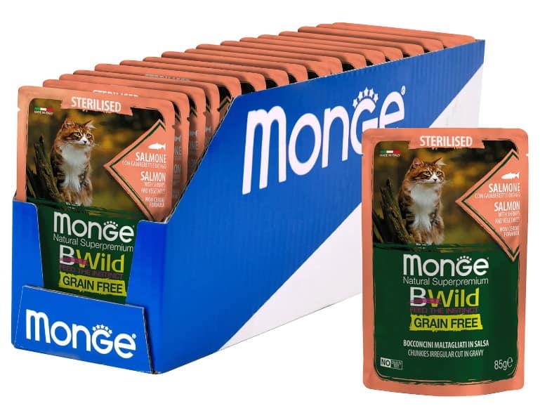 Консервированный корм для кошек Monge Cat BWild Sterilised Grain Free (лосось, креветки, овощи)