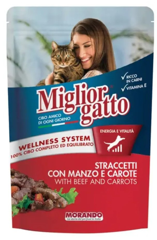 Влажный корм для кошек Miglior Gatto Adult Cat кусочки в соусе (говядина, морковь)