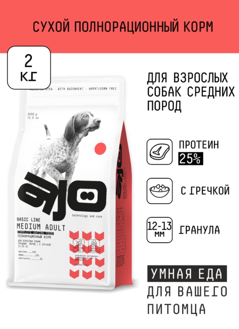 Каталог Сухой корм для собак средних AJO Basic Line Medium Adult Dog для собак