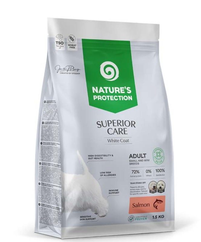 Каталог Сухой корм для собак мелких пород Nature's Protection SC White Dogs GF Salmon (лосось) для собак