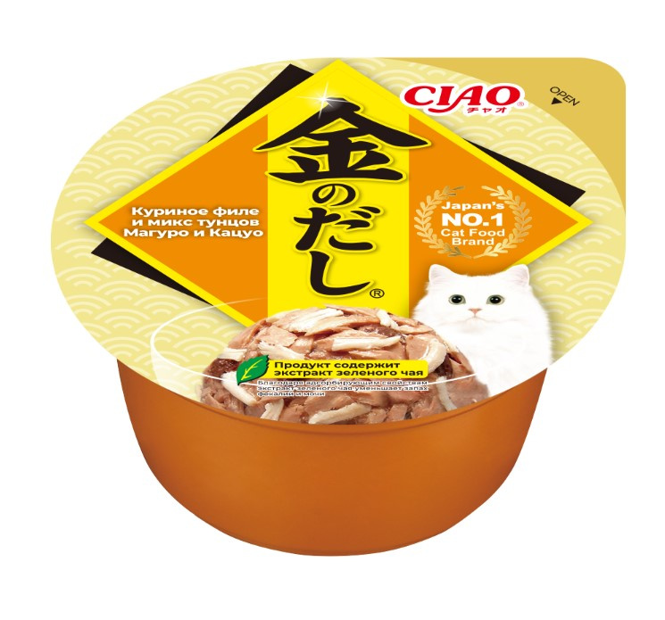 Влажный корм для кошек Inaba Ciao Kinnodashi Cup (Куриное филе, тунец Магуро, тунец Кацуо)