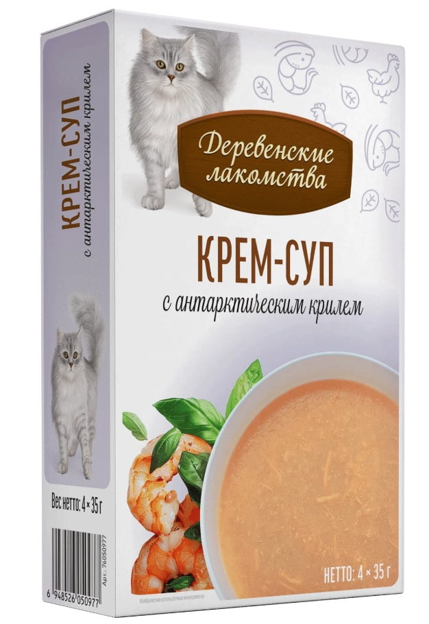 Крем-суп для кошек с антарктическим крилем "Деревенские лакомства"