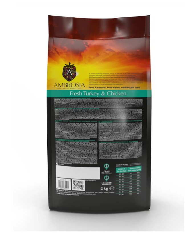 Каталог Сухой корм для собак крупных пород Ambrosia GF Dog Adult All Large Breeds (индейка,курица) для собак