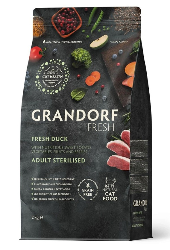 Сухой корм для стерилизованных кошек Grandorf Fresh Adult Sterilised (утка, батат)