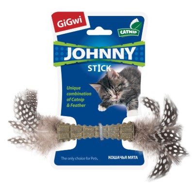 Игрушка для кошек GiGwi Johnny Stick Спрессованная кошачья мята с перьями 8 см
