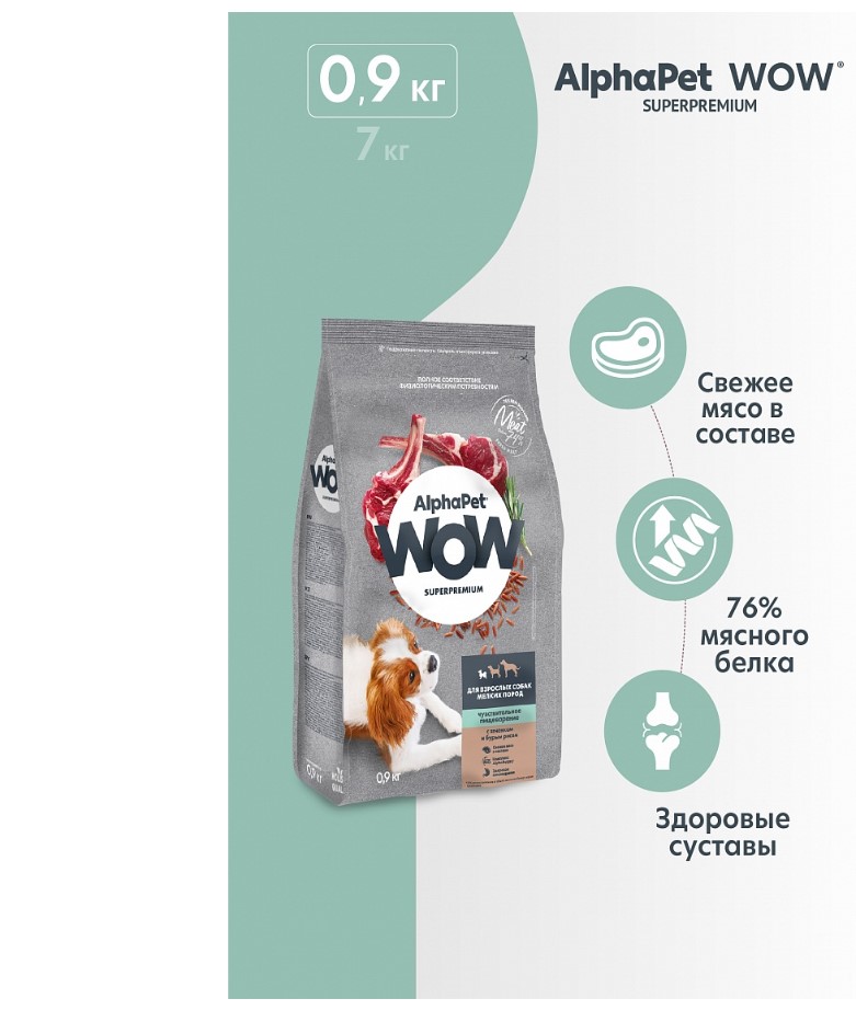 Сухой корм для собак мелких пород AlphaPet WOW Adult Dog Small (ягненок, бурый рис)