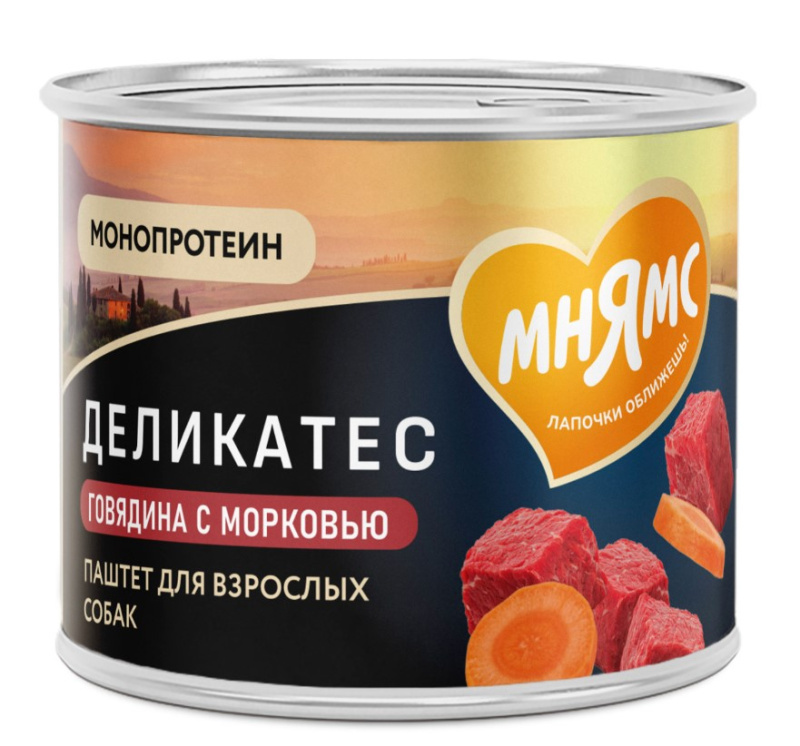 Влажный корм Мнямс Паштет из говядины с морковью для собак всех пород "Бразато по-итальянски"