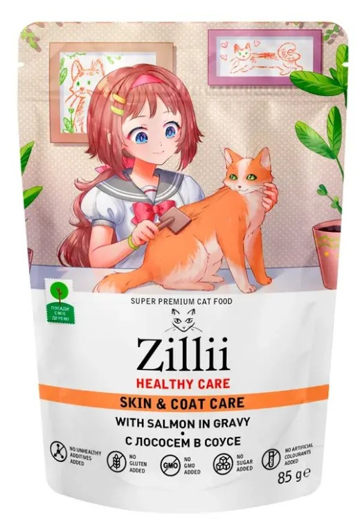 Влажный корм для кошек ZILLII HEALTHY CARESkin & Coat Care Adult Cat в соусе (лосось)