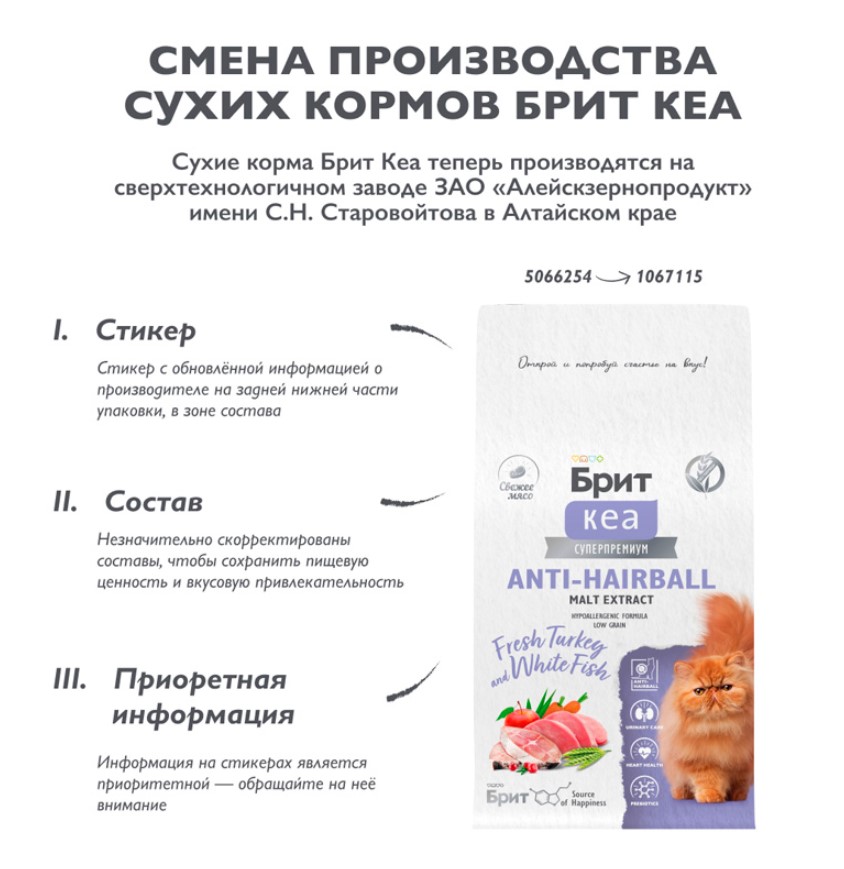 Сухой корм для кошек Brit Care Cat Anti-Hairball (рыба, индейка)