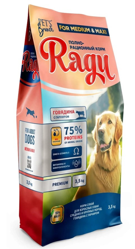 Каталог Сухой корм для собак средних и крупных пород Pet's Brunch Ragu Adult Medium & Maxi Breeds (говядина) для собак