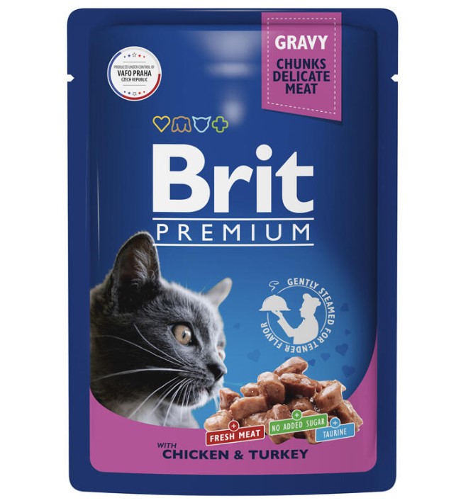 Влажный корм для кошек Brit Premium (цыпленок и индейка)