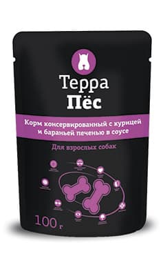 Влажный корм для собак Терра Пёс (курица и бараньей печенью в соусе)