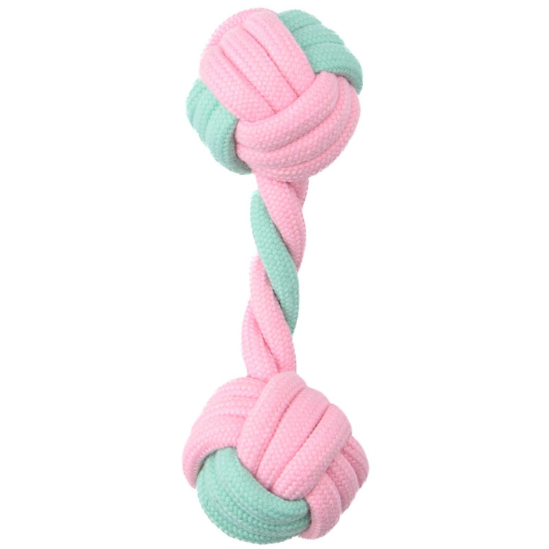 Mr.Kranch Игрушка для собак Гантель из каната 14x5 см, розовая с голубым