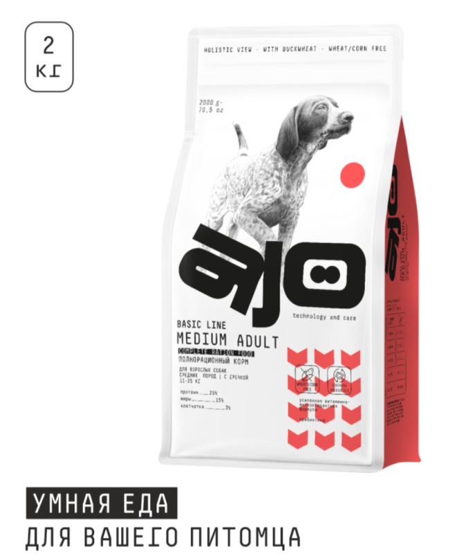 Каталог Сухой корм для собак средних AJO Basic Line Medium Adult Dog для собак