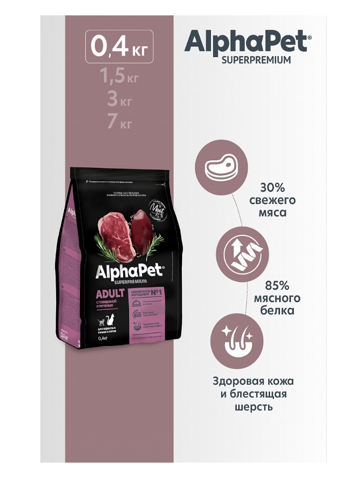 Сухой корм для кошек AlphaPet Superpremium Adult Cat (говядина, печень)