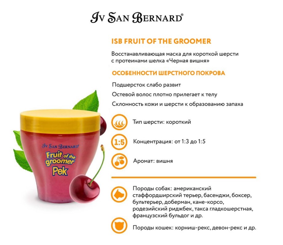ISB Fruit of the Groomer Black Cherry Восстанавливающая маска для короткой шерсти с протеинами шелка