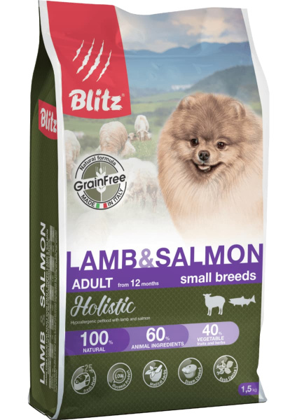 Каталог Сухой корм для собак Blitz Holistic Adult Dog Small Breeds (ягненок, лосось) для собак