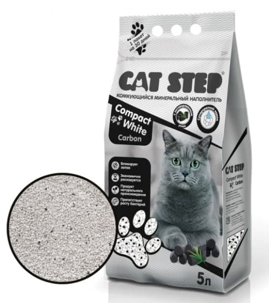 Наполнитель бентонитовый белый CAT STEP Compact White Carbon