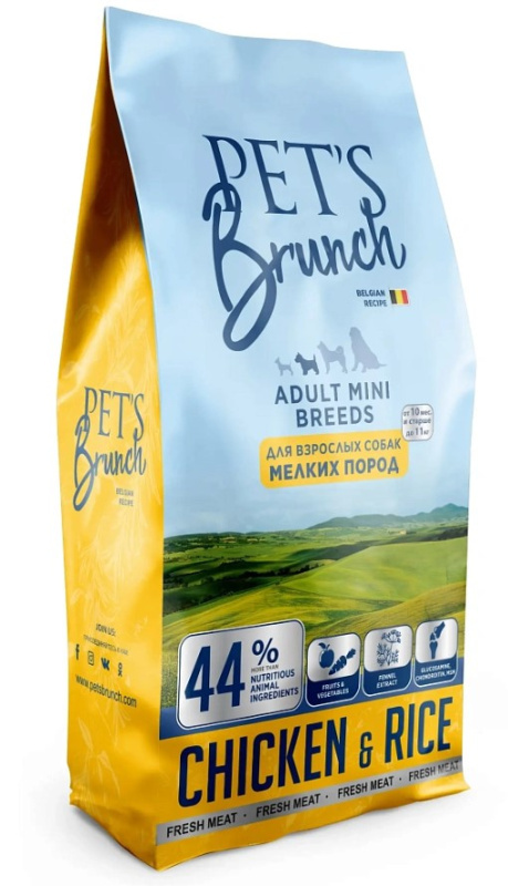 Каталог Сухой корм для собак мелких пород Pet's Brunch Adult Mini Breeds (курица, рис) для собак