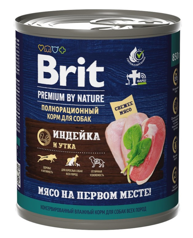 Brit Premium Консервы для взрослых собак всех пород Premium by Nature (индейка,утка)