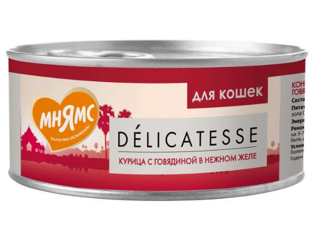 Влажный дополнительный корм Мнямс для кошек Курица с говядиной в нежном желе