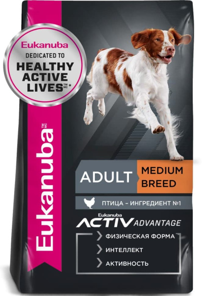 Пища для собак средних породСухой корм для собак Eukanuba Adult Medium Breed (птица)