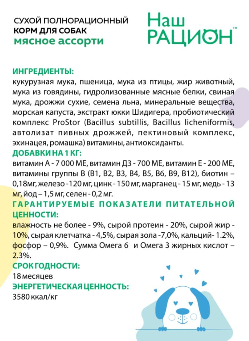 Сухой корм для собак Наш Рацион Adult (мясное ассорти)