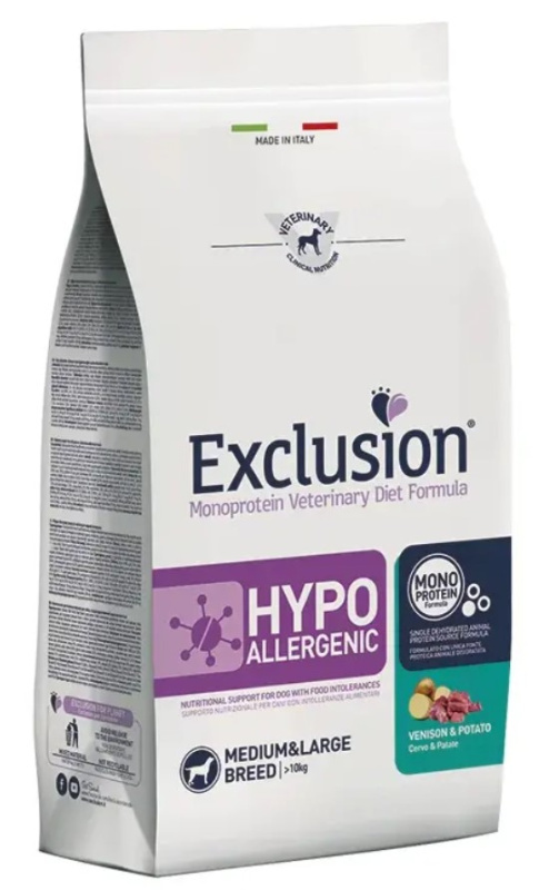 Каталог Сухой корм для собак EXCLUSION VET DIET HYPOALLERGENIC Adult Medium&Large Breed (оленина, картофель) для собак