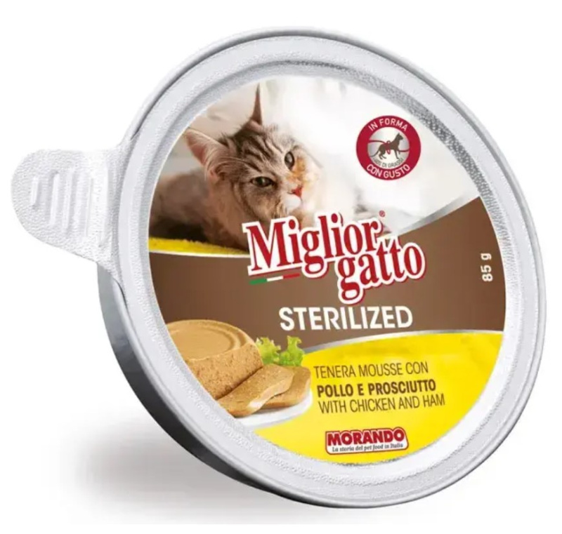 Консервы для стерилизованных кошек Miglior Gatto Adult Sterilised (мусс с курицей, ветчиной)