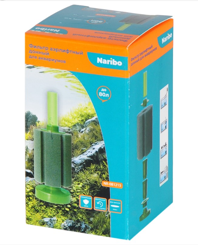 Фильтр аэрлифтный Naribo донный S (губка) 5.5х5.5х15.5 см