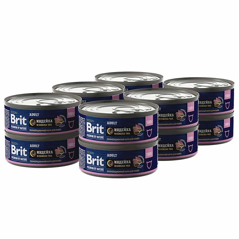 Пресервы для кошек Brit Premium Cat (индейка, семенами чиа)