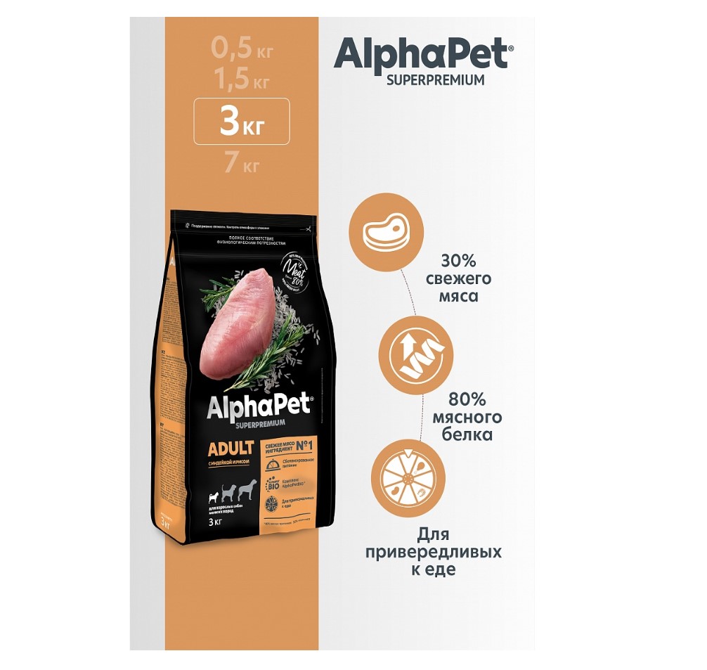 Сухой корм для собак мелких пород AlphaPet Superpremium Adult Dog Small (индейка, рис)