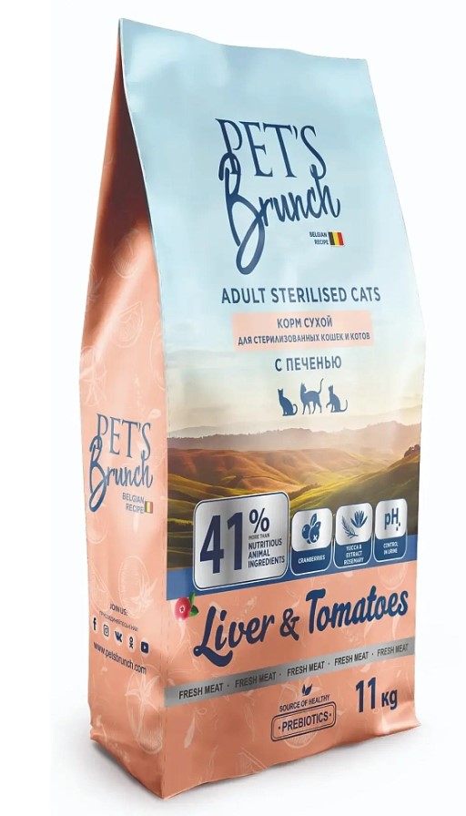 Сухой корм для стерилизованных кошек и котов Pet's Brunch Adult Sterilised Cats (печень)